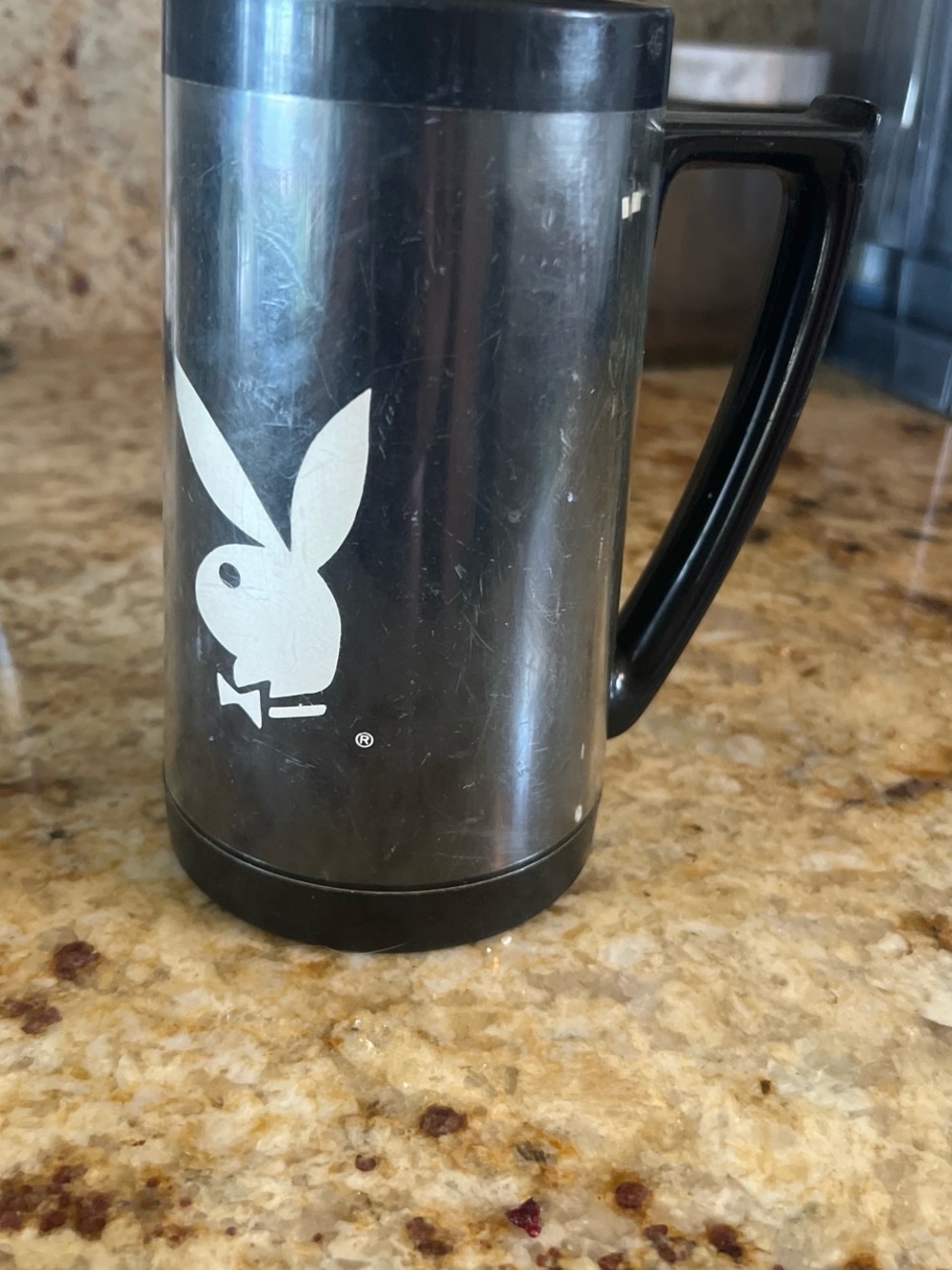 PLAYBOY Black and Silver Travel Mug with Bunny Logo